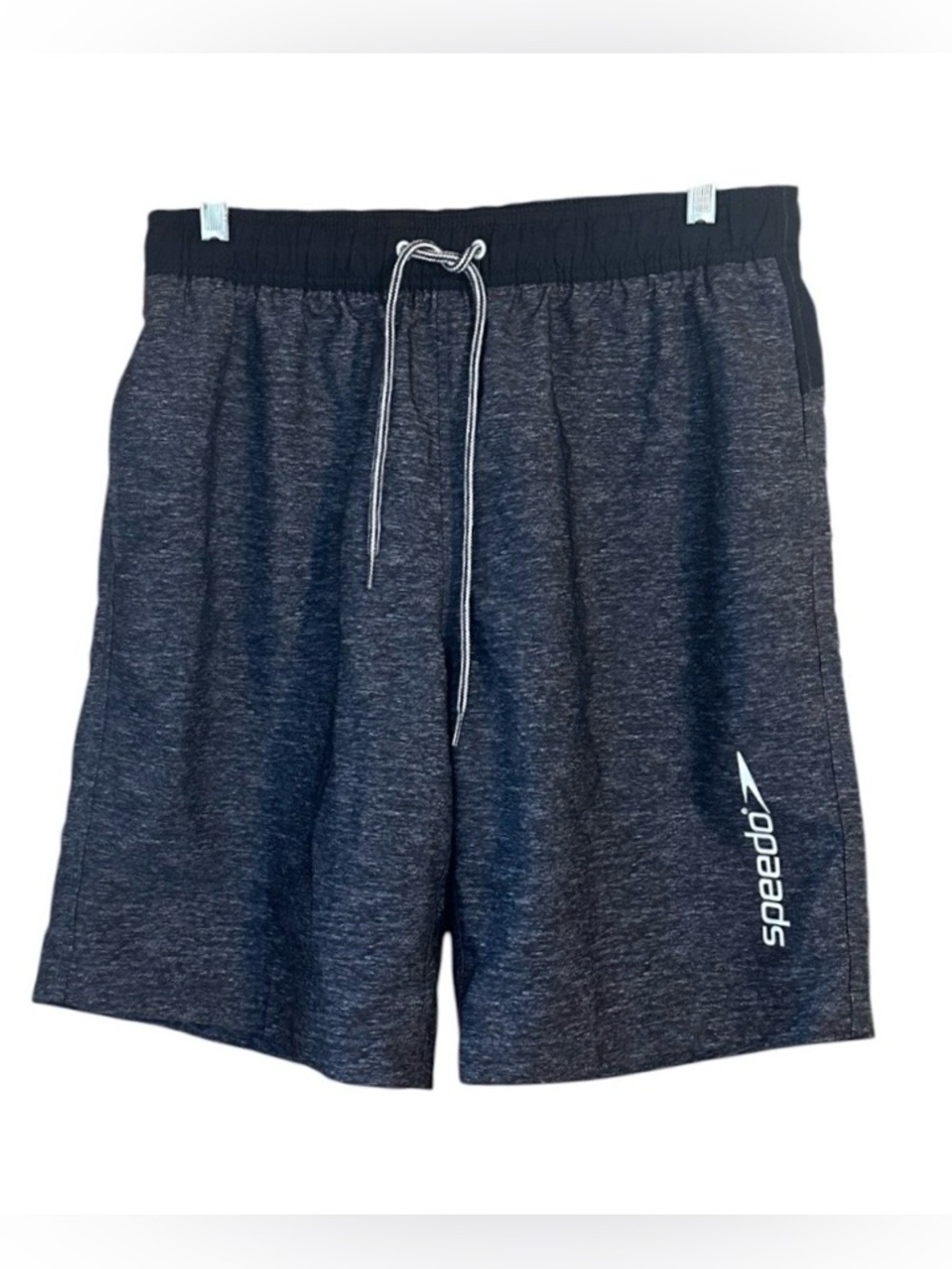Speedo Men’s Medium Swim Trunks Gray Black Quick Dry Volley Shorts Zip Pocket